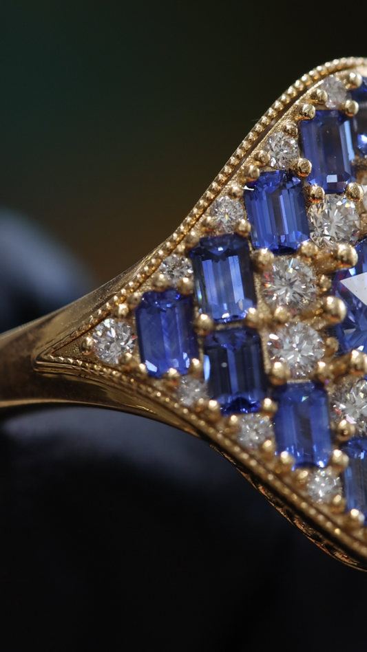 Blue Sapphire Diamond Statement Ring in Yellow Gold | 2.50 CTW