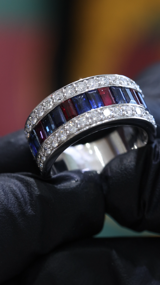 Blue Sapphire & Diamond Channel Band in White Gold | 2.16 CTW