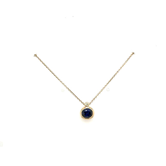 14kt Yellow Gold Bezel Necklace with 1.20ct Sapphire and .03ct RBC Diamond Accent
