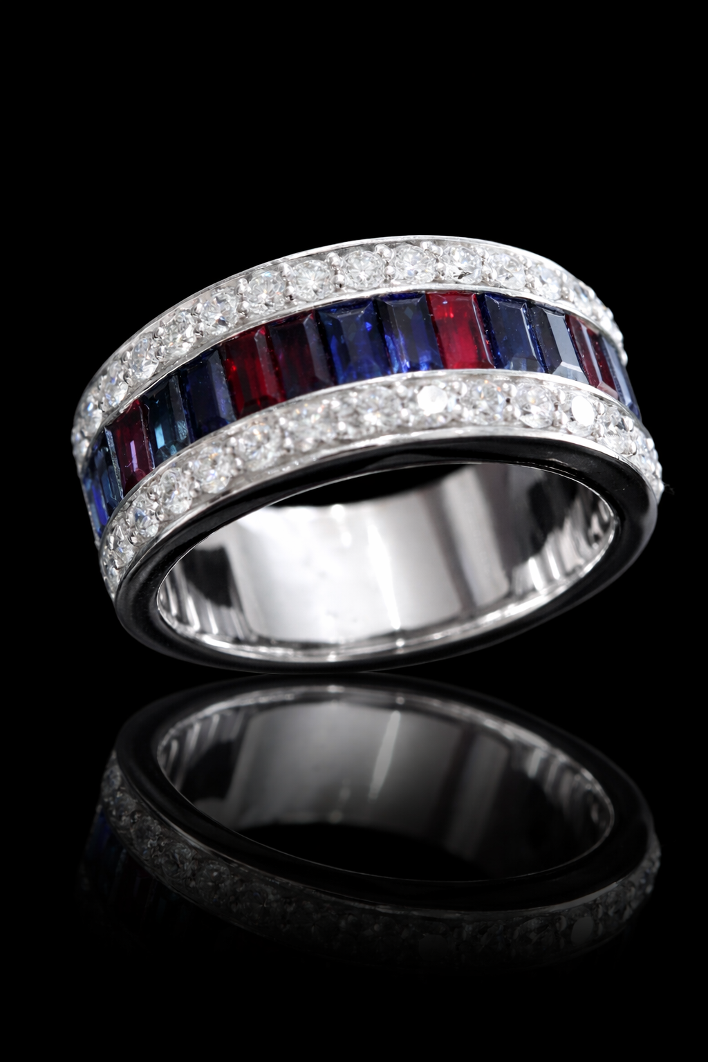 Blue Sapphire & Diamond Channel Band in White Gold | 2.16 CTW