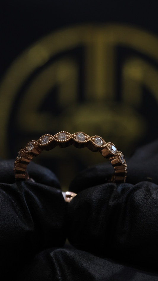 Vintage Bezel-Style Diamond Eternity Band in 14K Y/W/R Gold| 0.38 CT