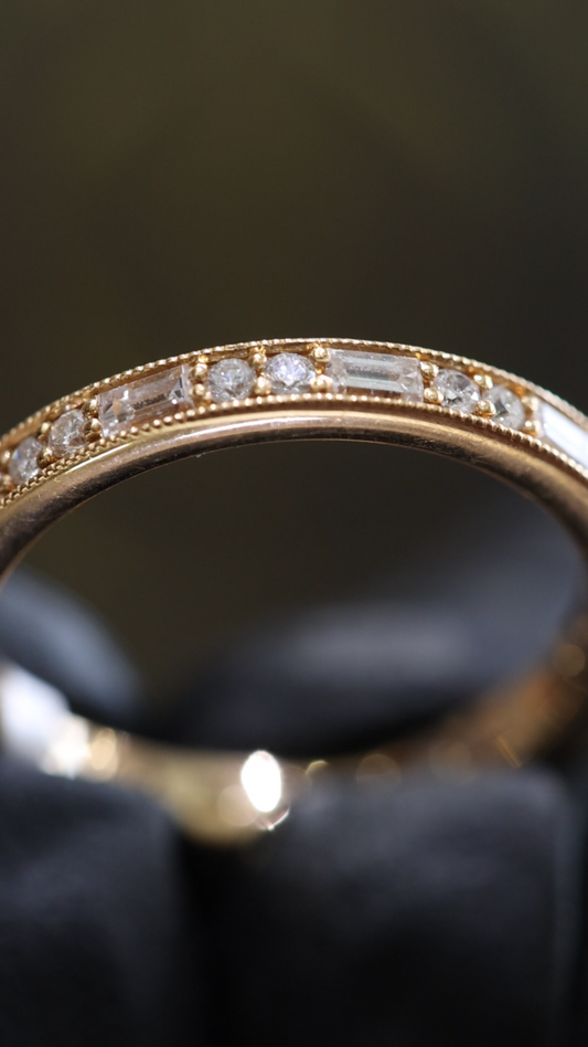 Alternating Round & Baguette Diamond Eternity Band in 14K Rose Gold | 0.70ctw GH/SI
