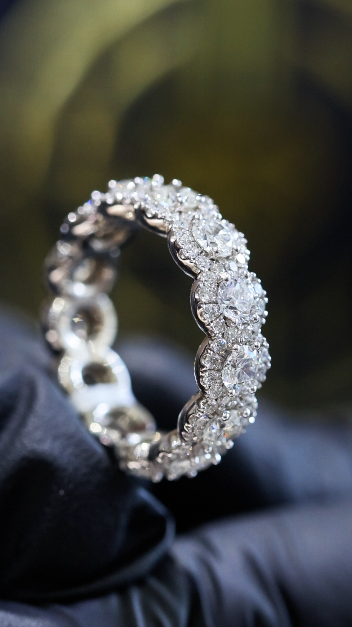 Round Halo Diamond Eternity Band in 14K White Gold | 3.28 CT