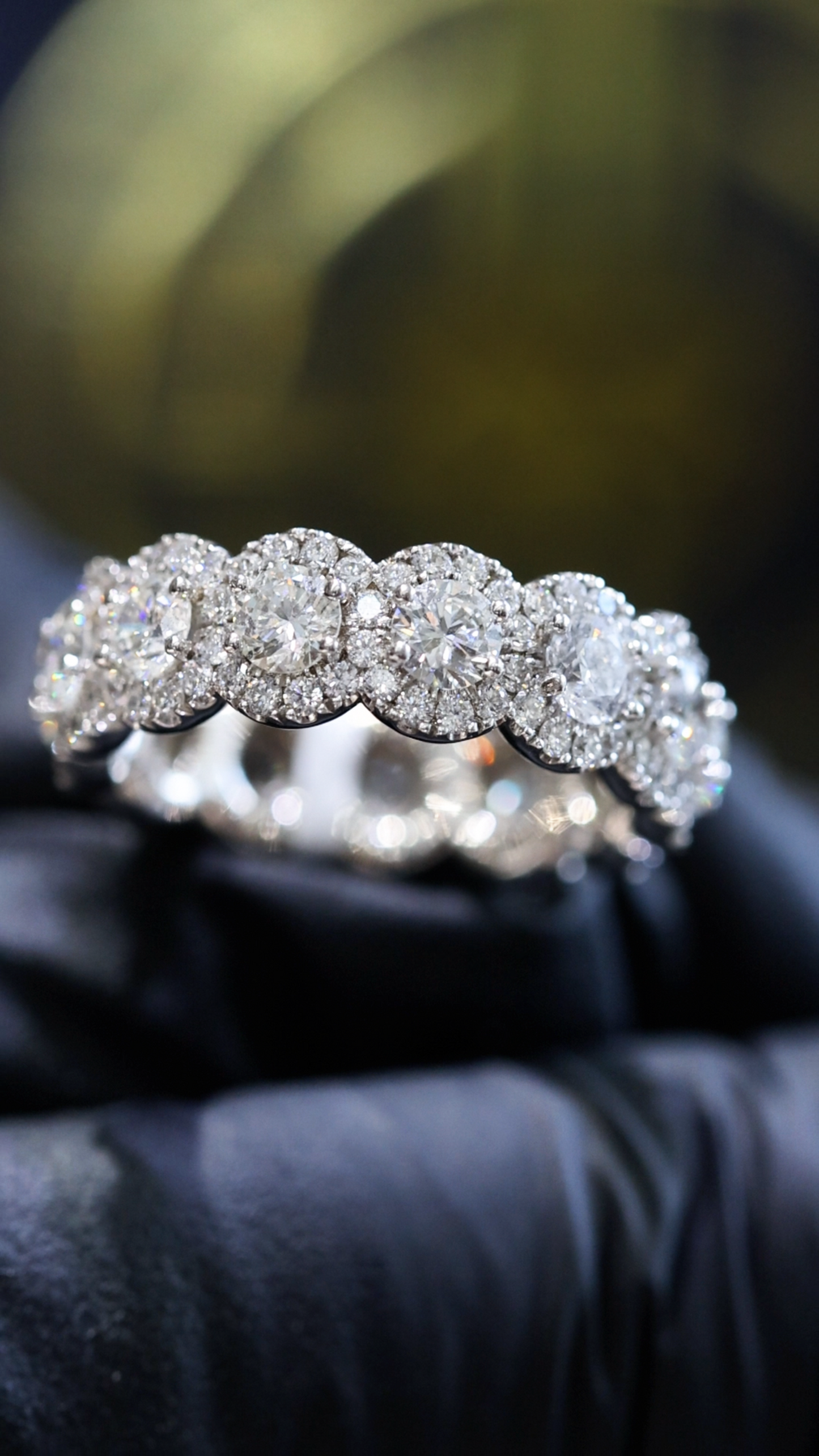 Round Halo Diamond Eternity Band in 14K White Gold | 3.28 CT