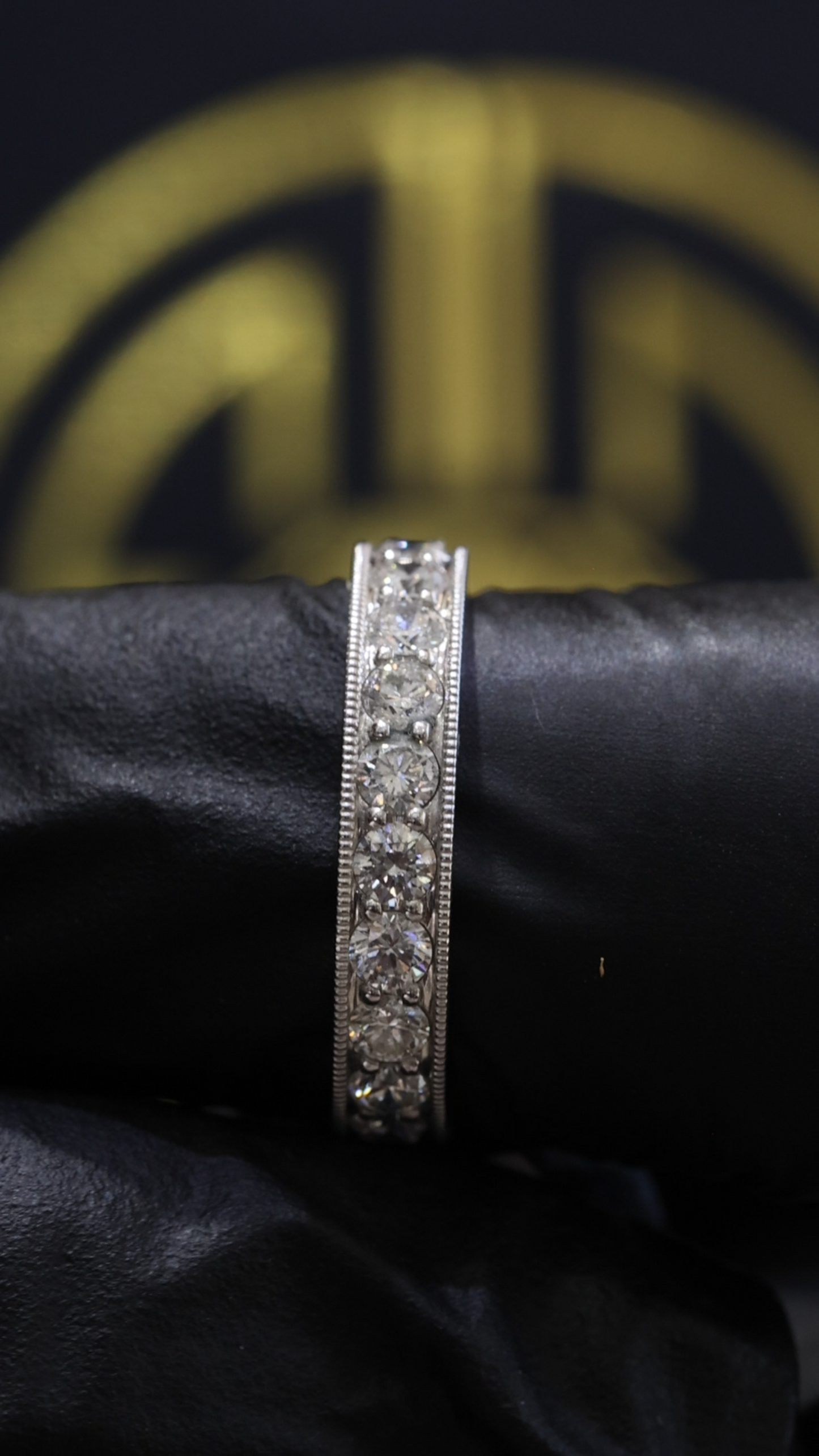 Round Diamond Eternity Band in 14K White Gold Milgrain edge| 1.70 CT