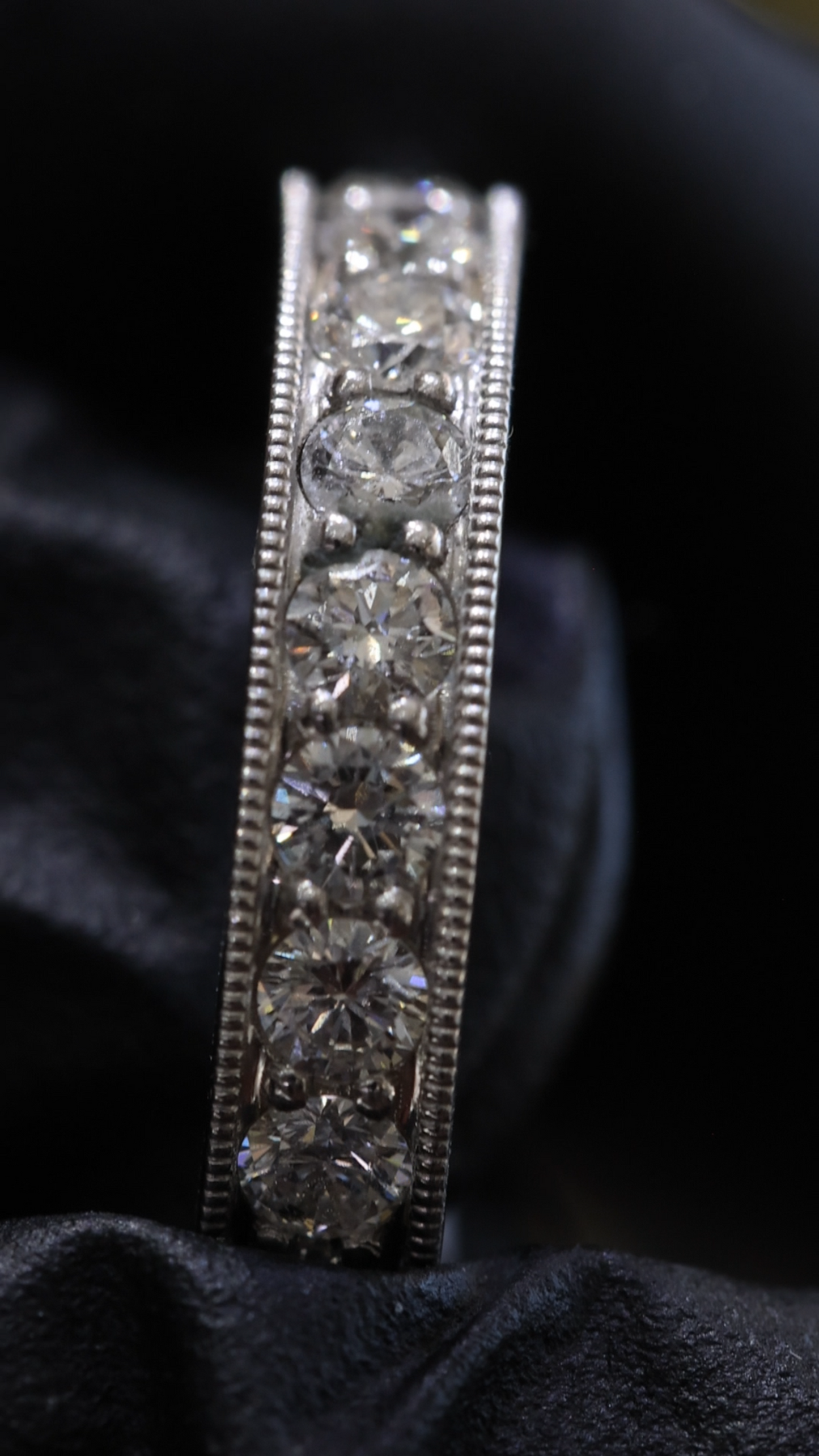 Round Diamond Eternity Band in 14K White Gold Milgrain edge| 1.70 CT