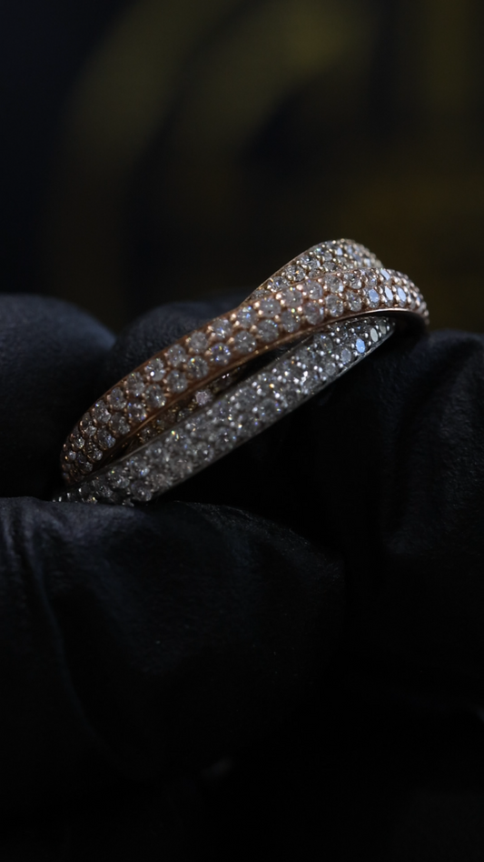 3-Tone 3-Band Spinning Pavé Diamond Eternity Ring in 14K Gold – 1.80ct GH/SI