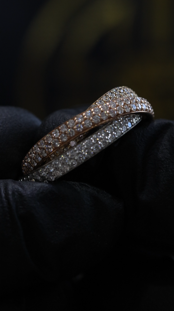 3-Tone 3-Band Spinning Pavé Diamond Eternity Ring in 14K Gold – 1.80ct GH/SI