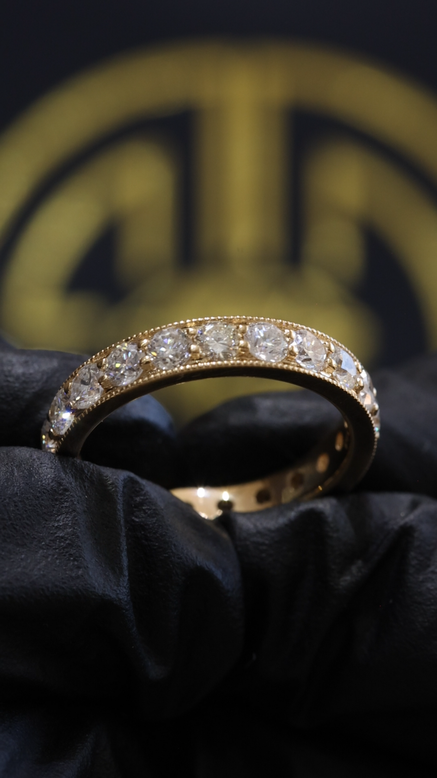 Round Diamond Eternity Band in 14K Yellow Gold milgrain edge | 1.60 CT