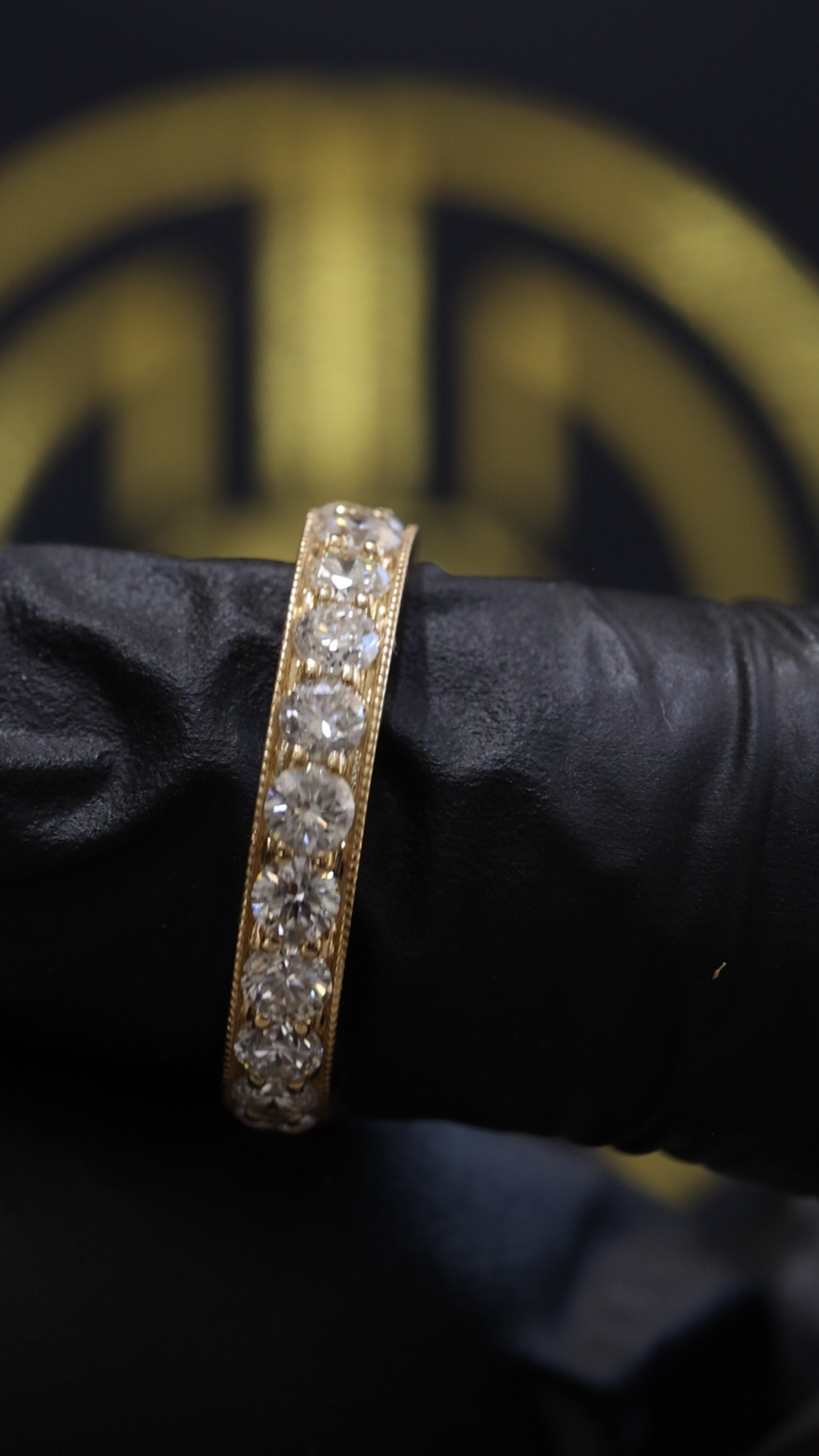 Round Diamond Eternity Band in 14K Yellow Gold milgrain edge | 1.60 CT