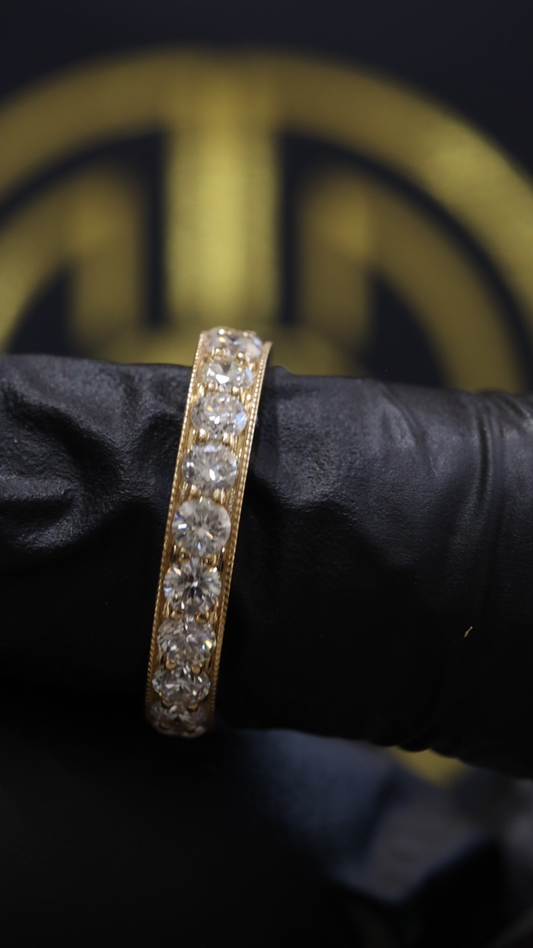 Round Diamond Eternity Band in 14K Yellow Gold milgrain edge | 1.60 CT