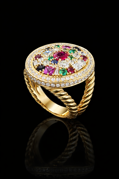 Natural Multi-Gem Diamond Oval Cluster Ring 14K Houston Jeweler lab-grown