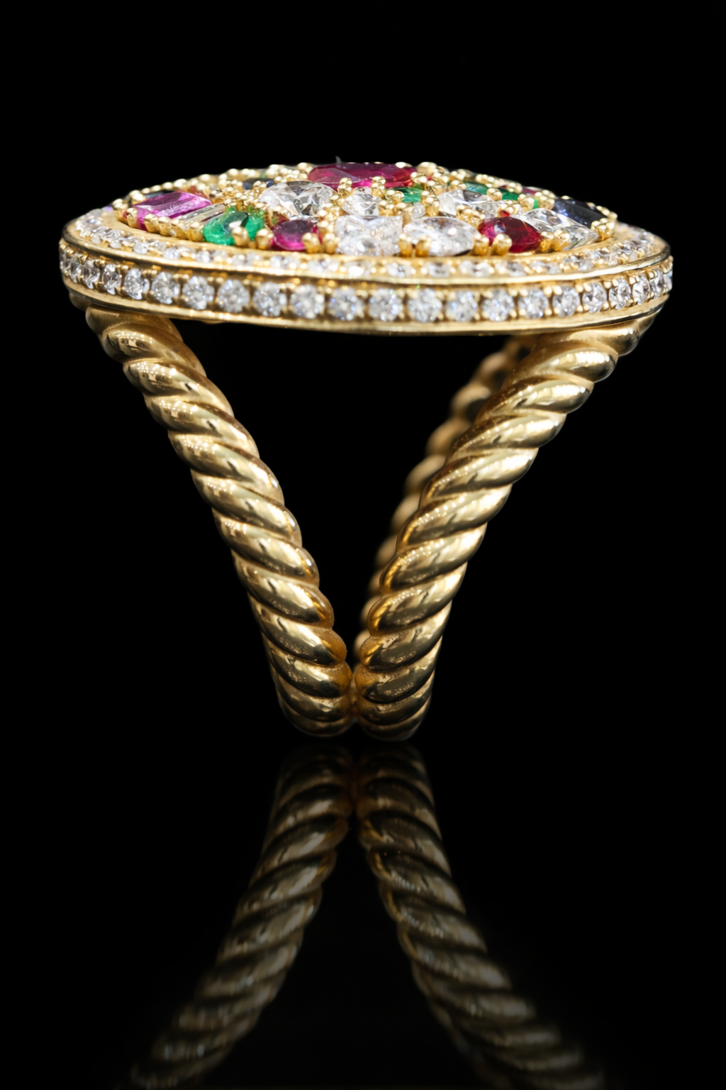 Natural Multi-Gem Diamond Oval Cluster Ring 14K Houston Jeweler lab-grown