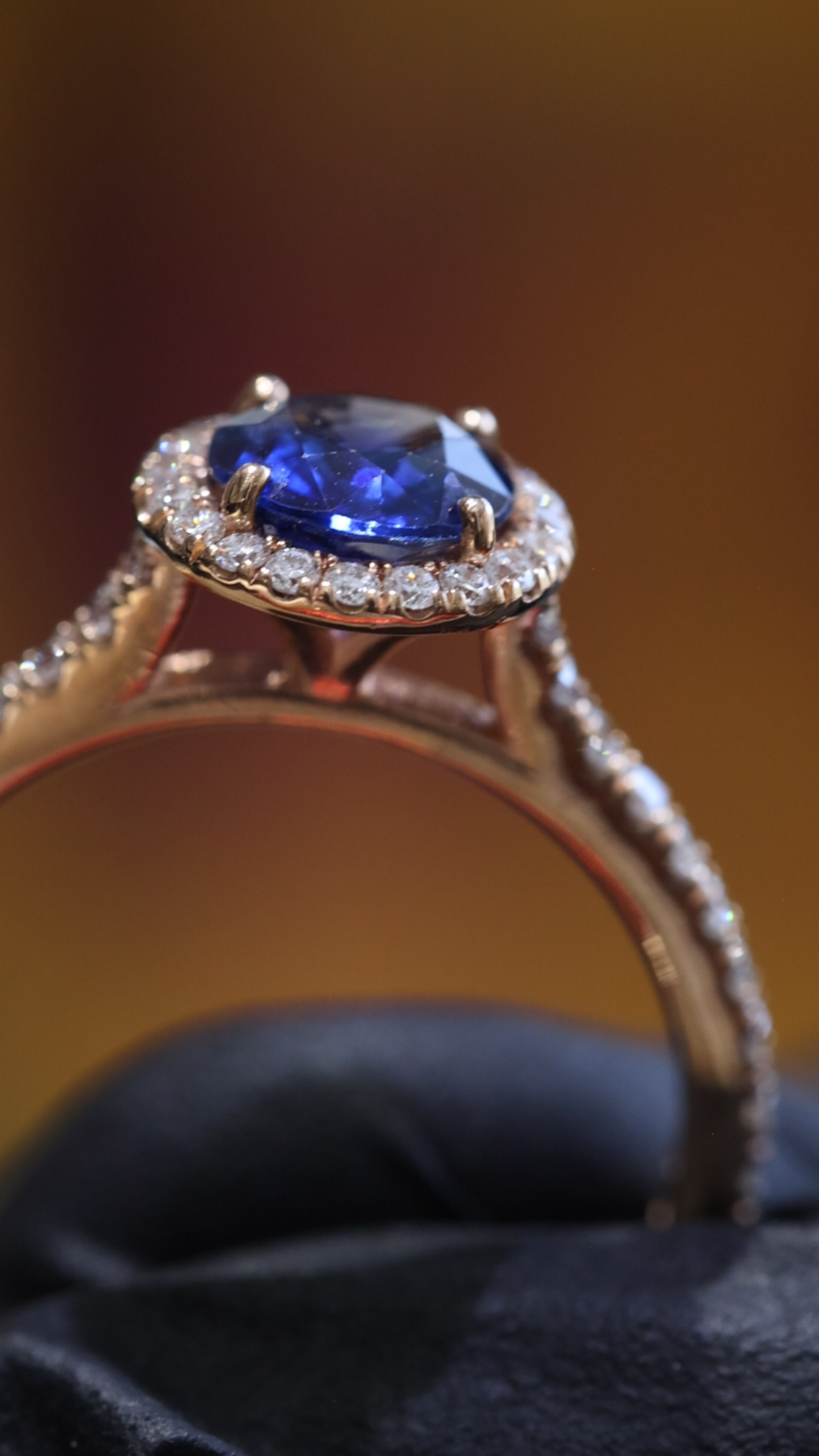 Sapphire & Diamond Halo Ring in 14K Rose Gold | 1.25 CT TW