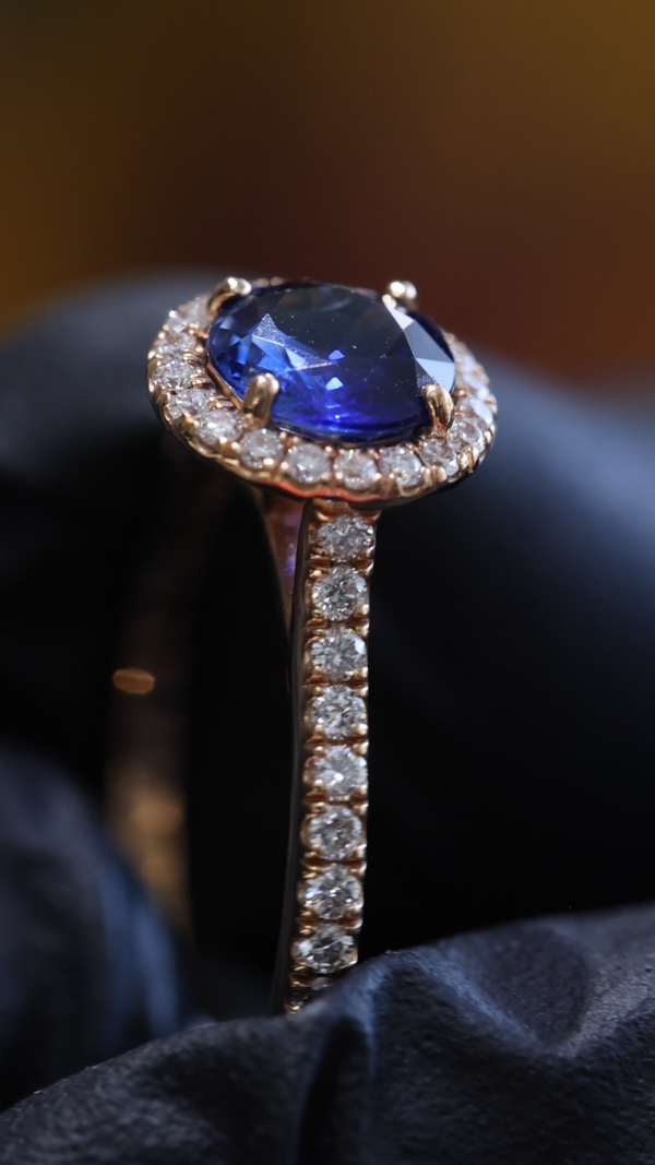 Sapphire & Diamond Halo Ring in 14K Rose Gold | 1.25 CT TW