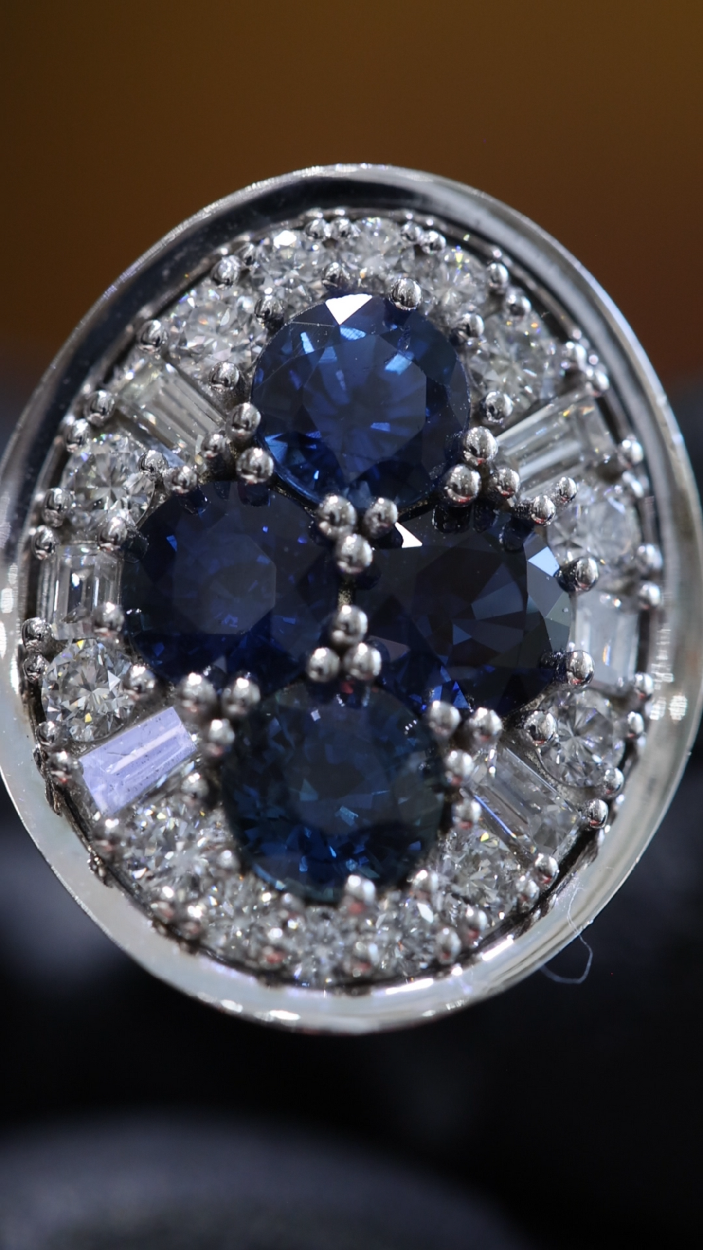 Sapphire & Diamond Halo Cluster Ring in 14K White Gold | 1.50 CT TW