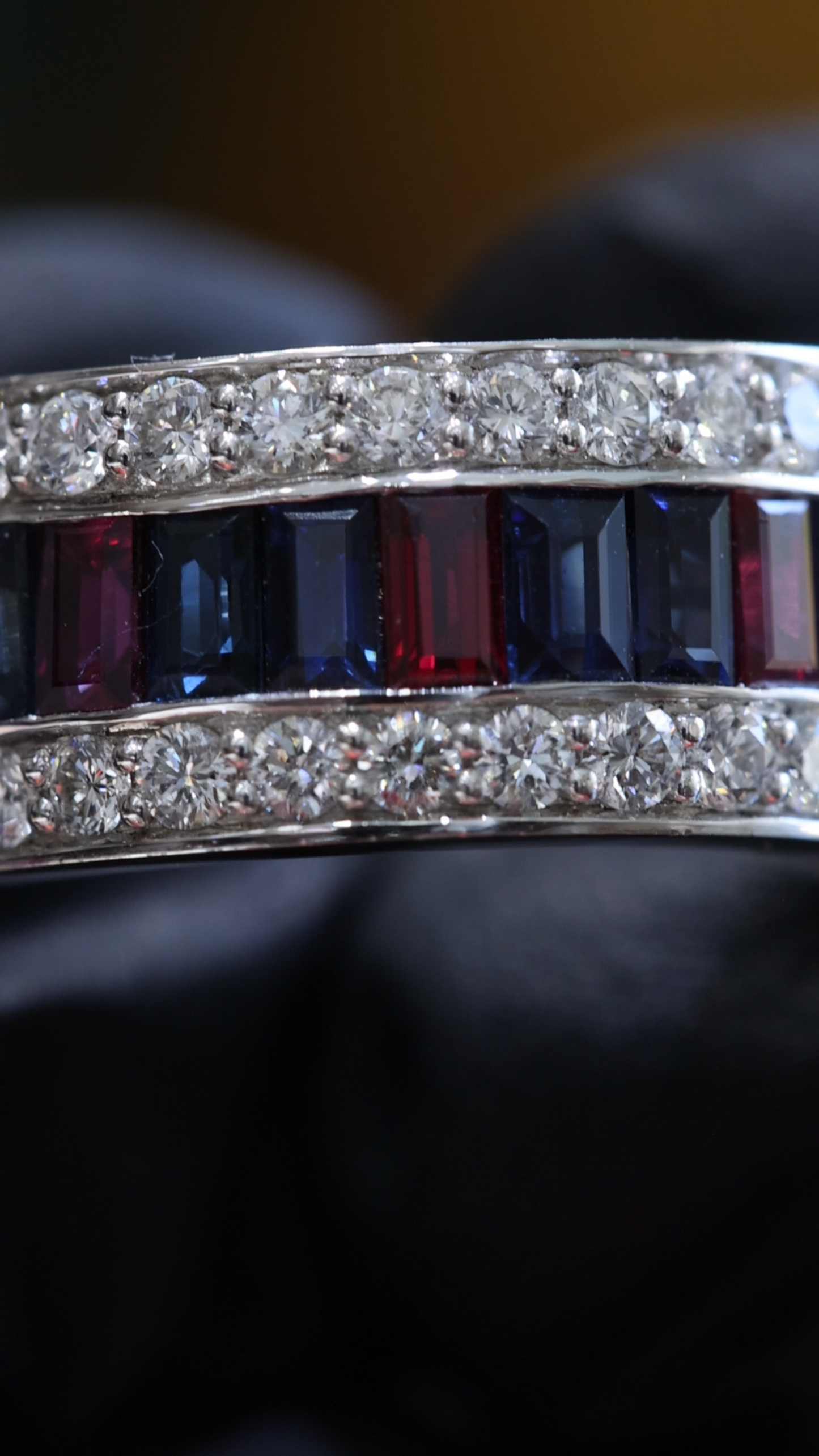 Blue Sapphire & Diamond Channel Band in White Gold | 2.16 CTW