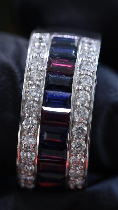 Blue Sapphire & Diamond Channel Band in White Gold | 2.16 CTW