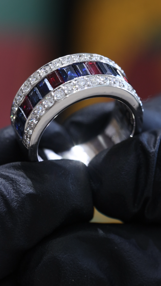 Blue Sapphire & Diamond Channel Band in White Gold | 2.16 CTW