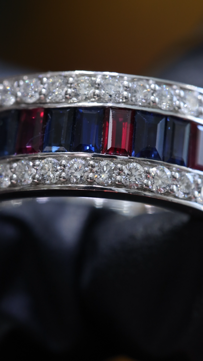 Blue Sapphire & Diamond Channel Band in White Gold | 2.16 CTW