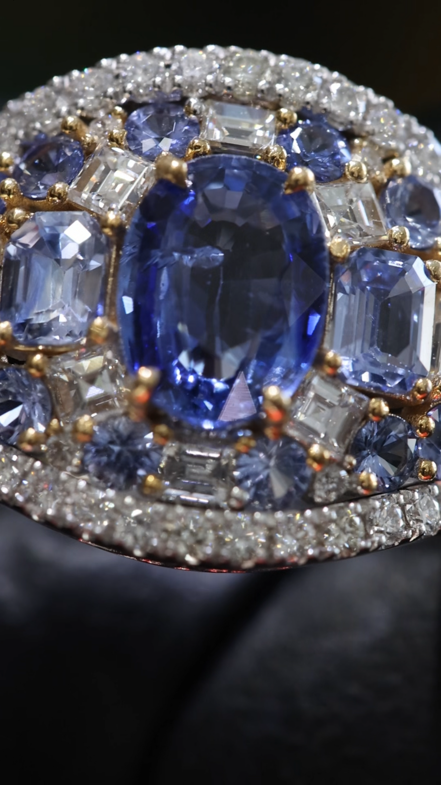 Dome Blue Sapphire Diamond Cluster Ring | 3.24 CTW