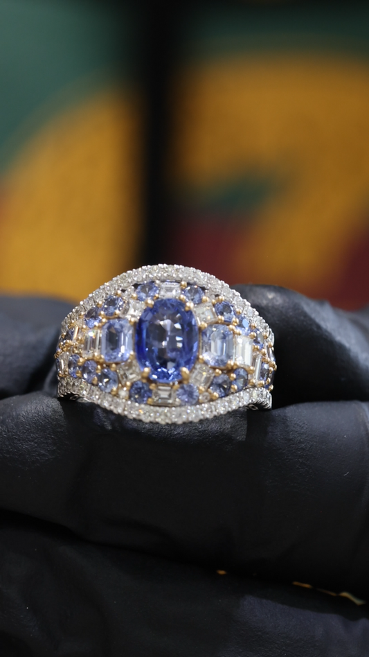 Dome Blue Sapphire Diamond Cluster Ring | 3.24 CTW