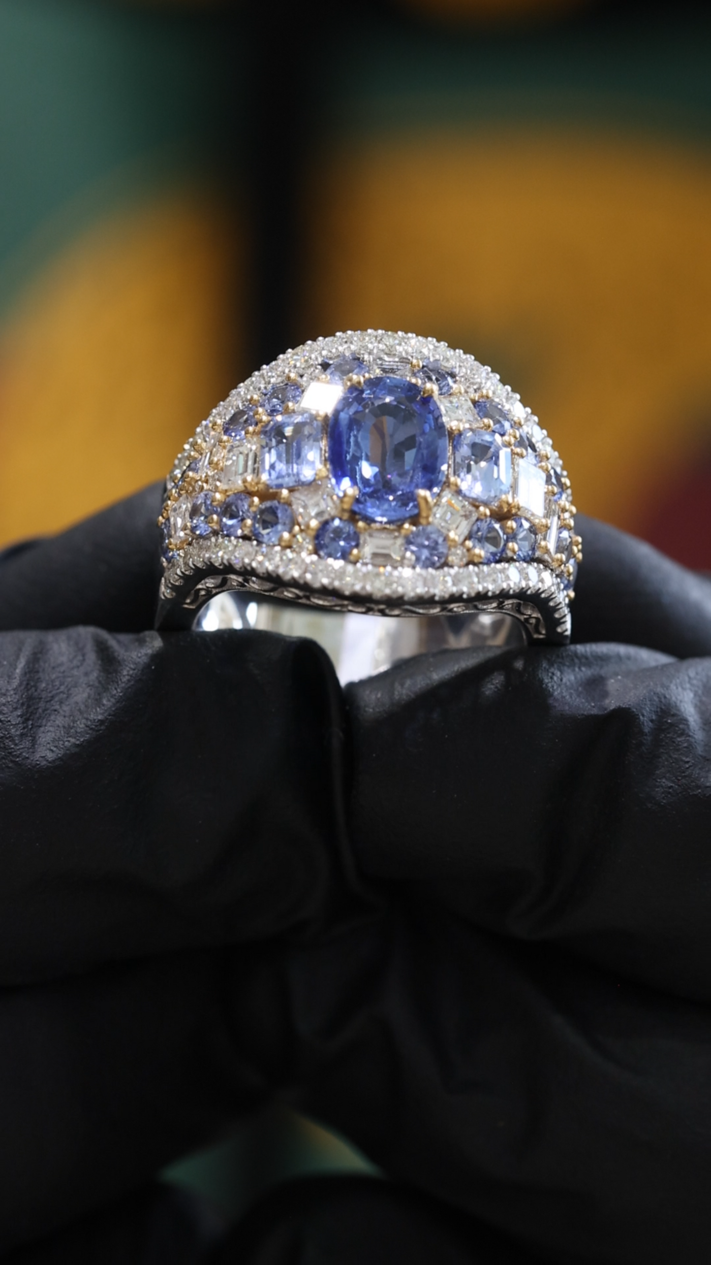 Dome Blue Sapphire Diamond Cluster Ring | 3.24 CTW