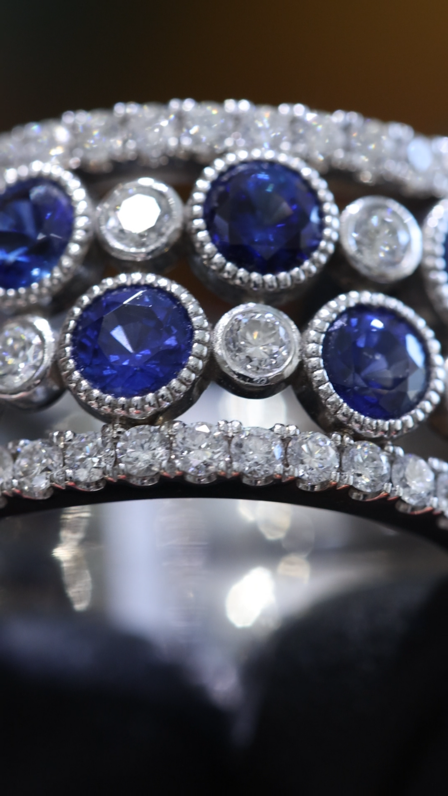 Blue Sapphire & Diamond Wide Band in White Gold | 3.55 CT
