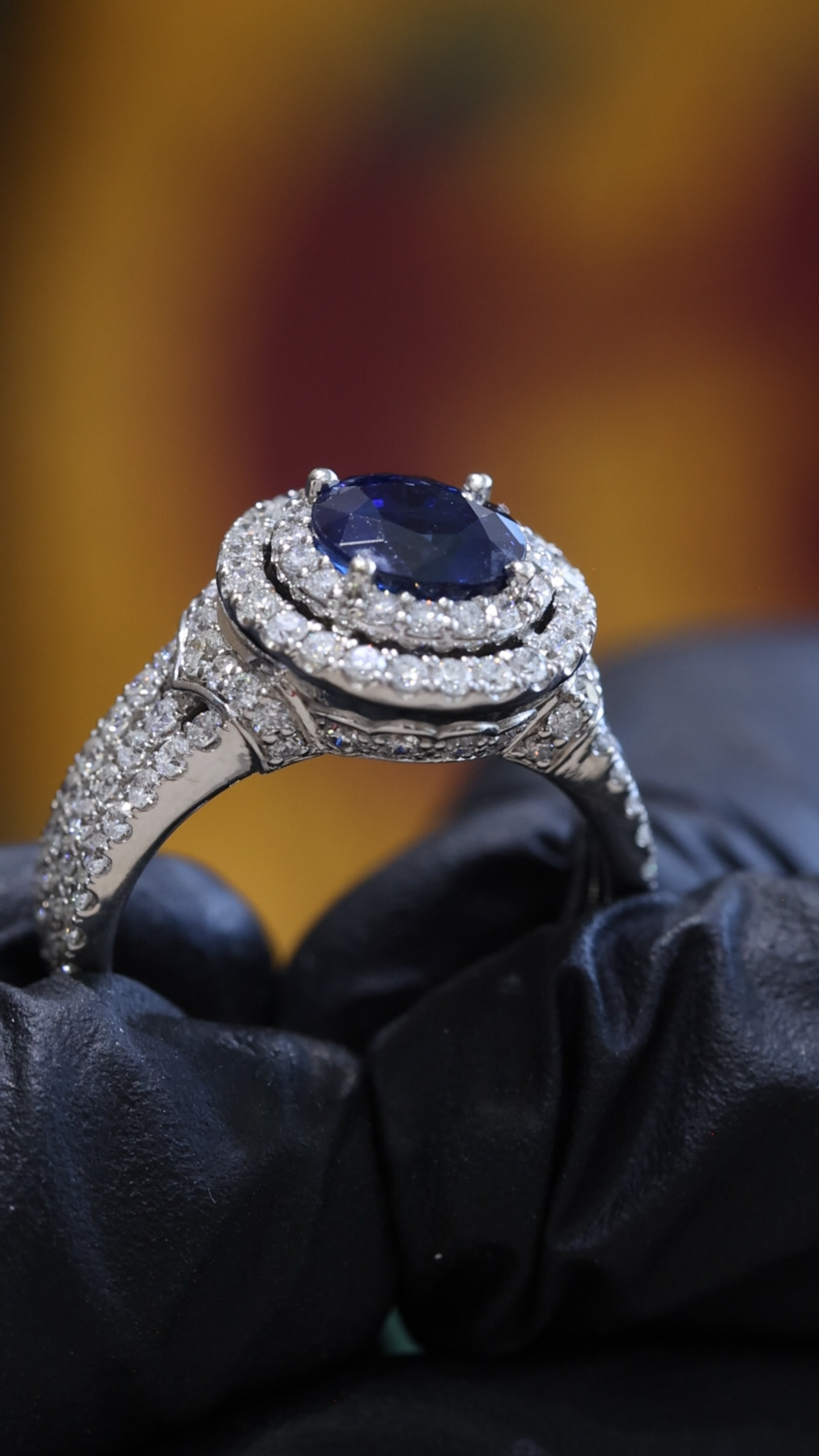 Natural Blue Sapphire Diamond Halo Ring – 3.30 TCW