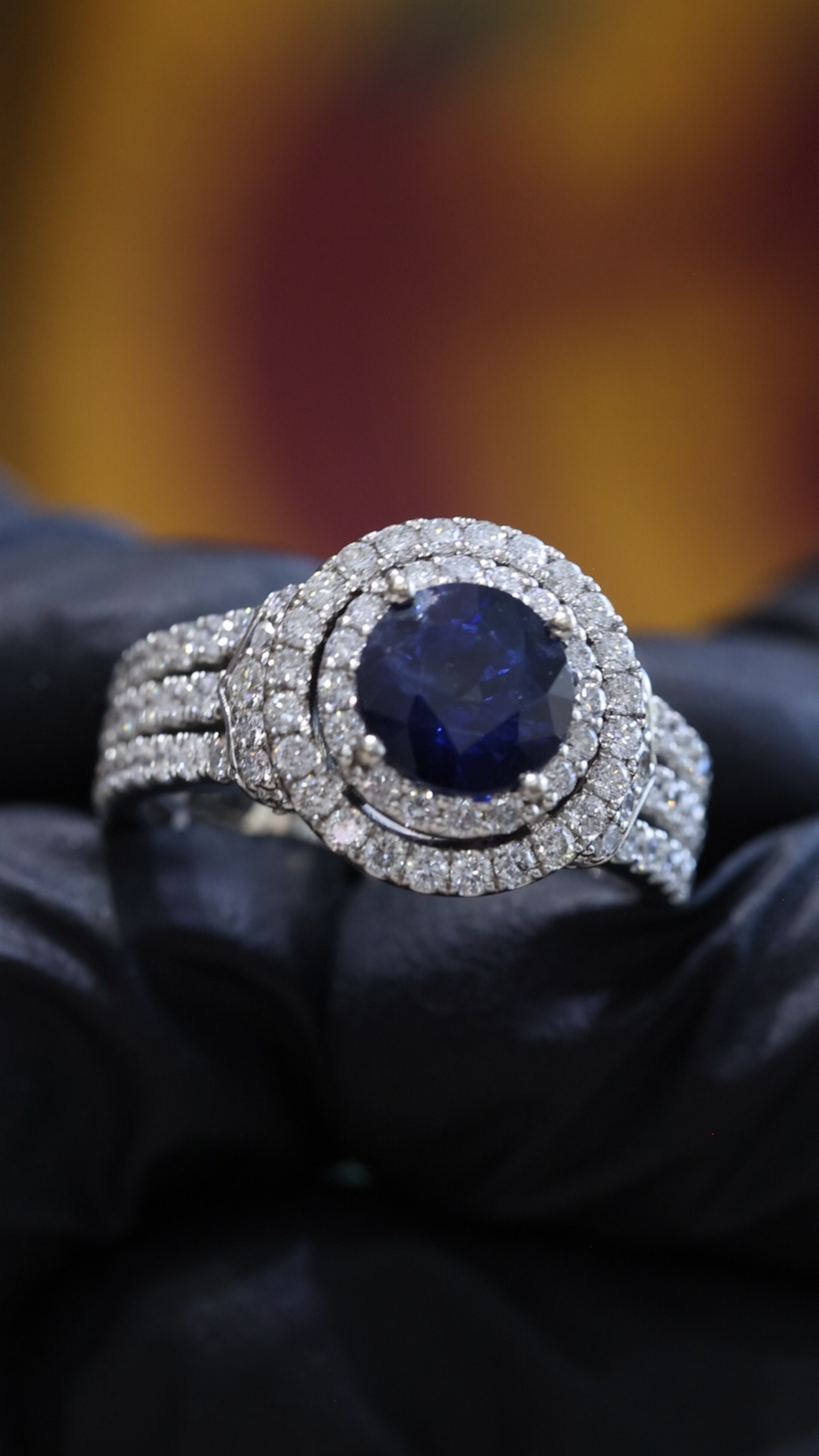 Natural Blue Sapphire Diamond Halo Ring – 3.30 TCW