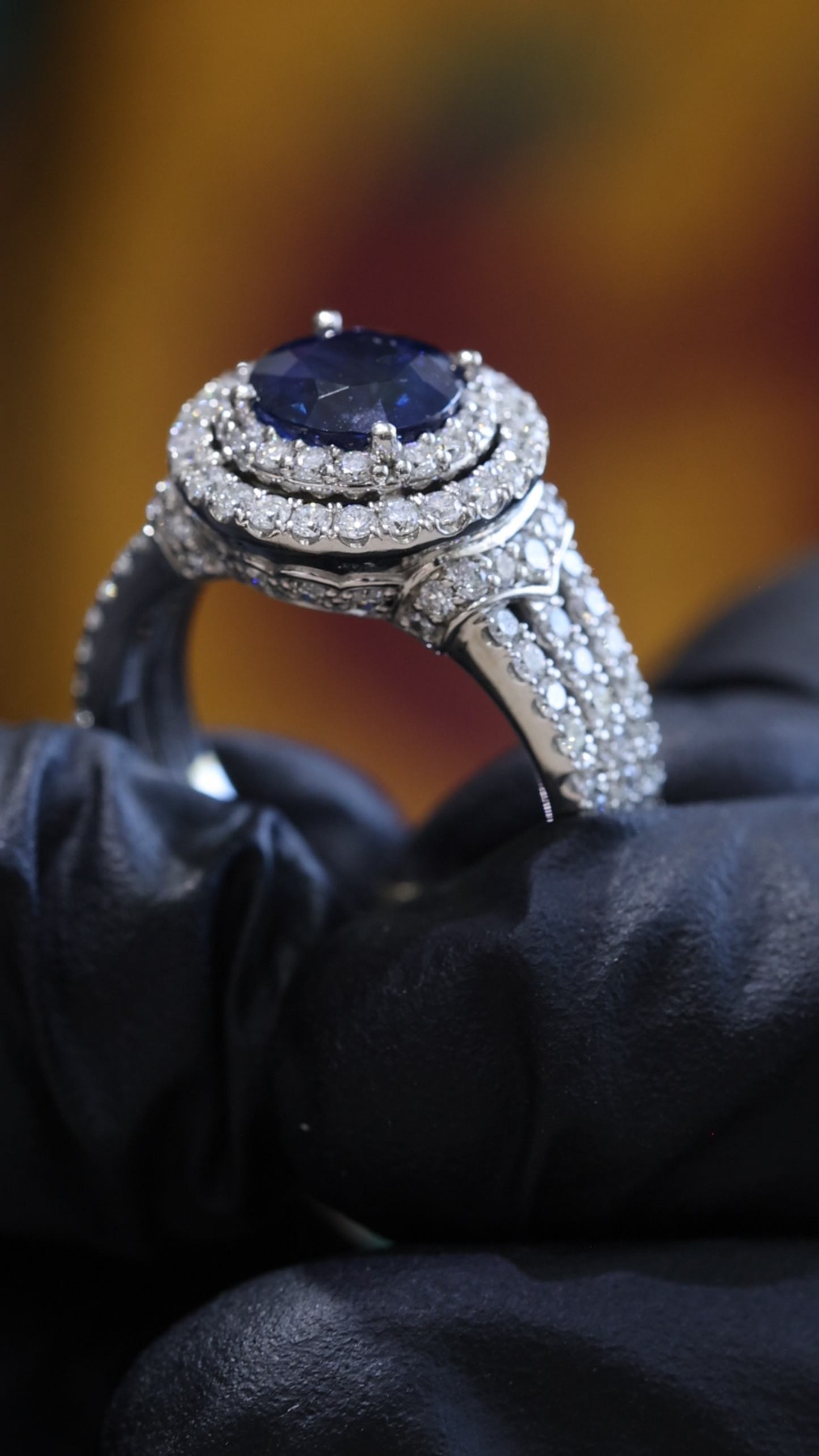 Natural Blue Sapphire Diamond Halo Ring – 3.30 TCW