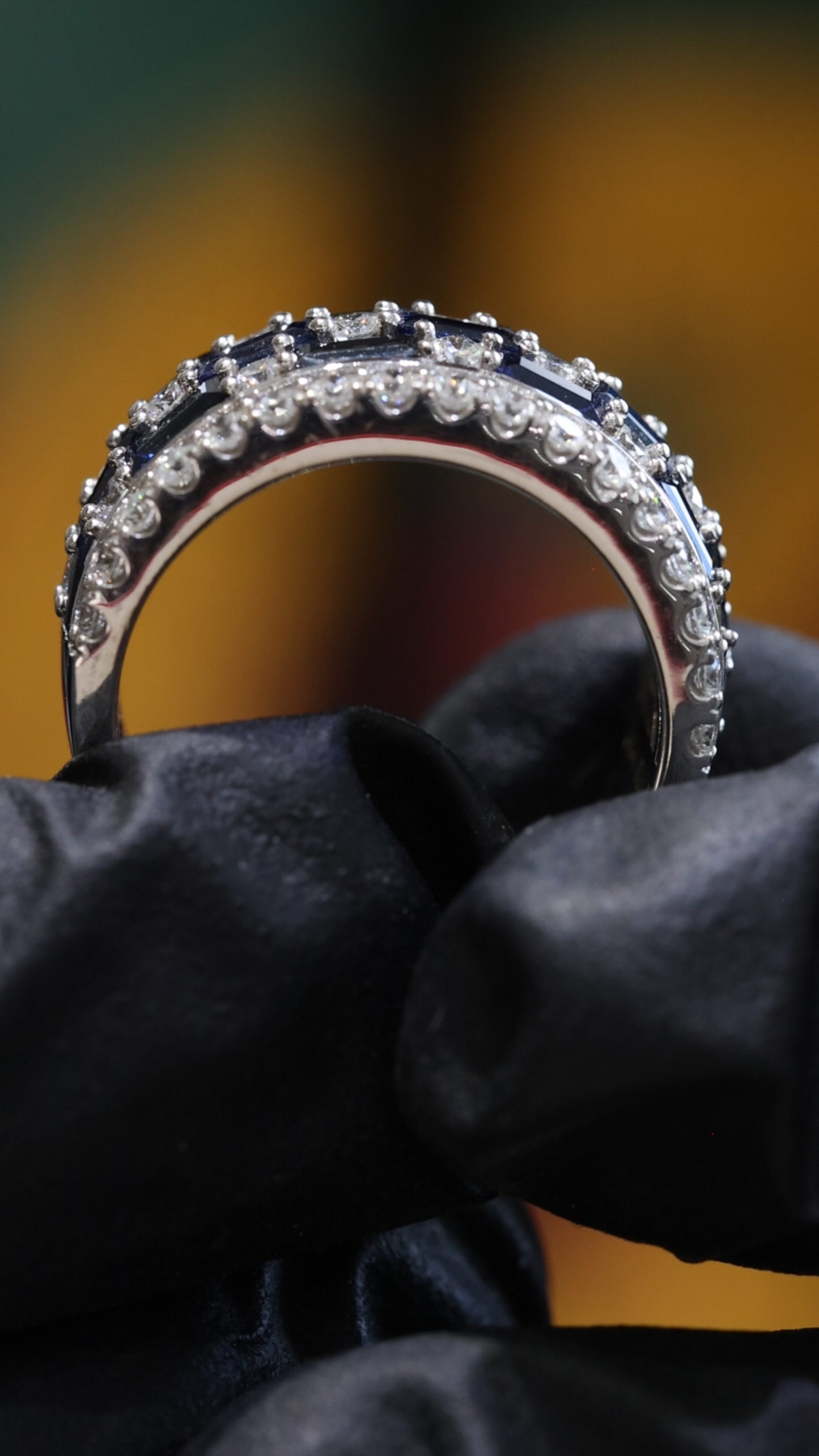 Sapphire & Diamond Half Eternity Band in White Gold | 3.55 CTW