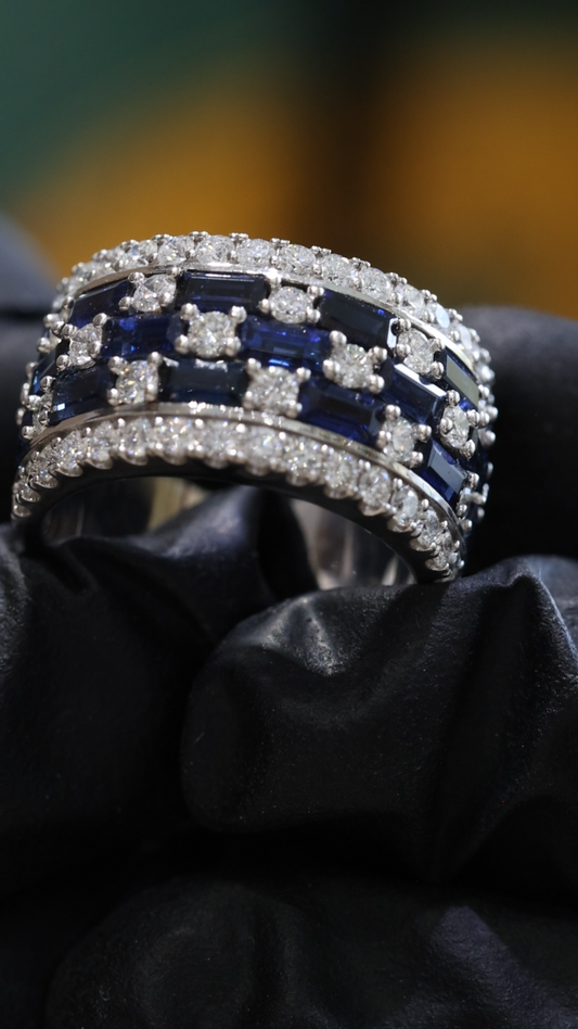 Sapphire & Diamond Half Eternity Band in White Gold | 3.55 CTW