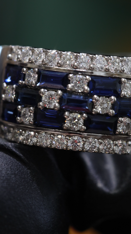 Sapphire & Diamond Half Eternity Band in White Gold | 3.55 CTW