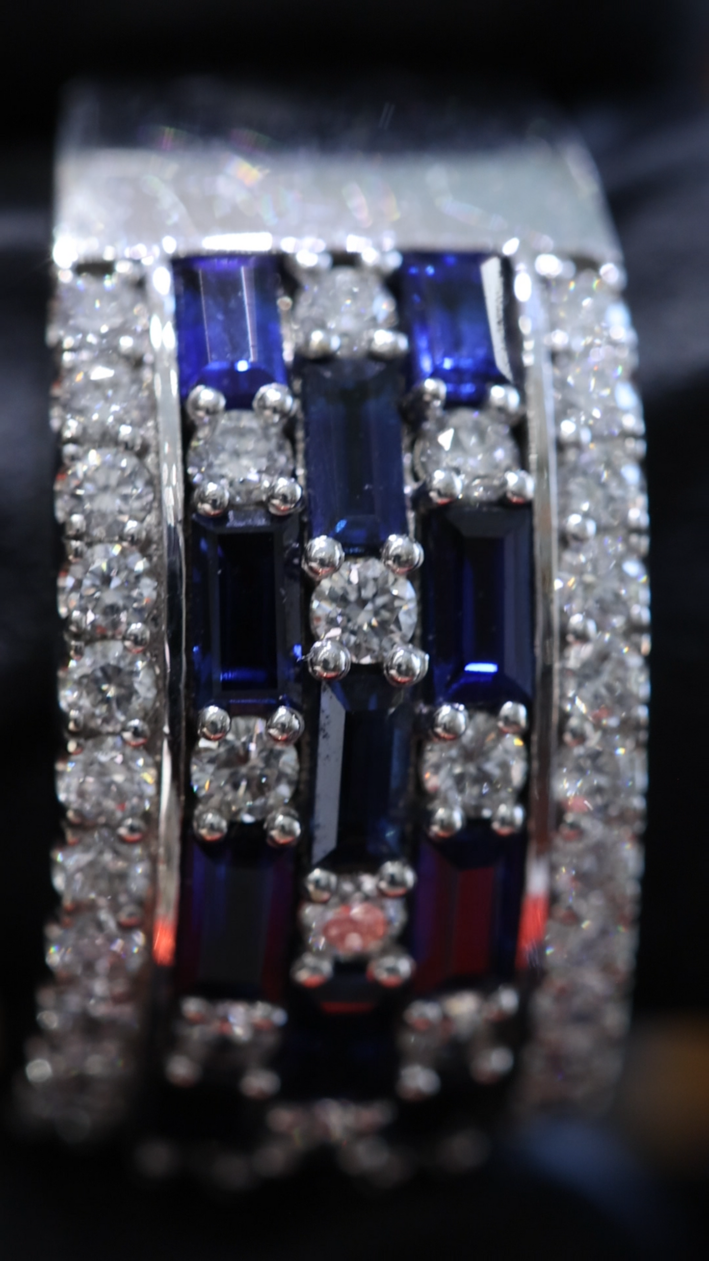Blue Sapphire & Diamond Multi-Row Band in White Gold |3.55 ctw