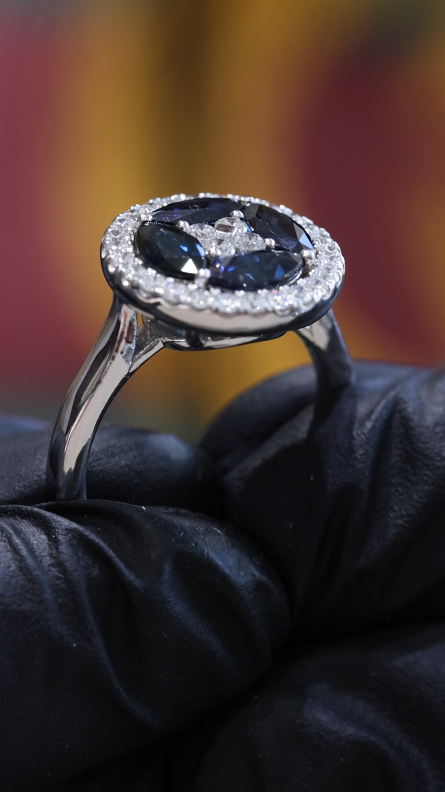 Natural Blue Sapphire & Diamond Halo Ring – 3.35 TCW