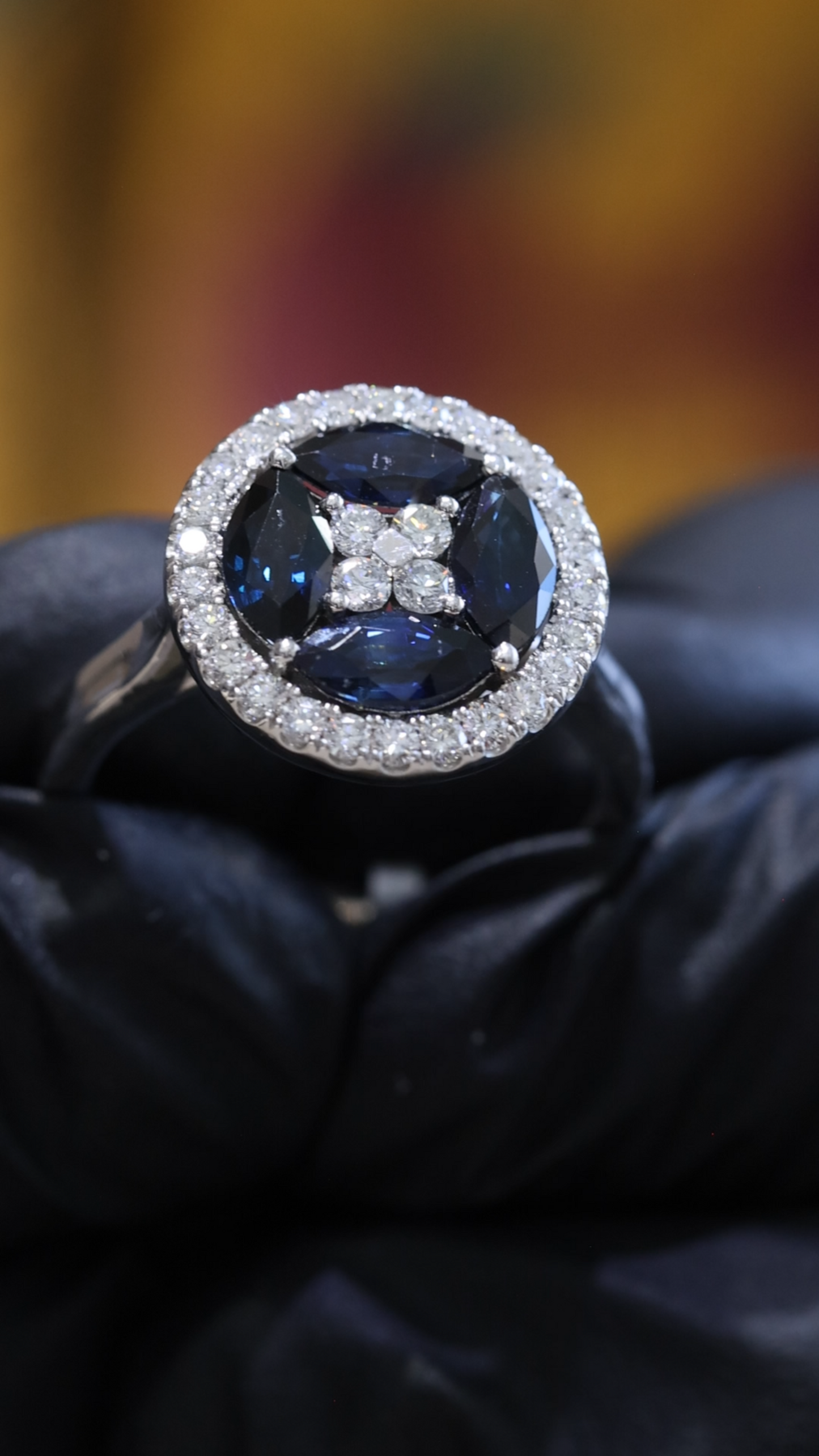 Natural Blue Sapphire & Diamond Halo Ring – 3.35 TCW