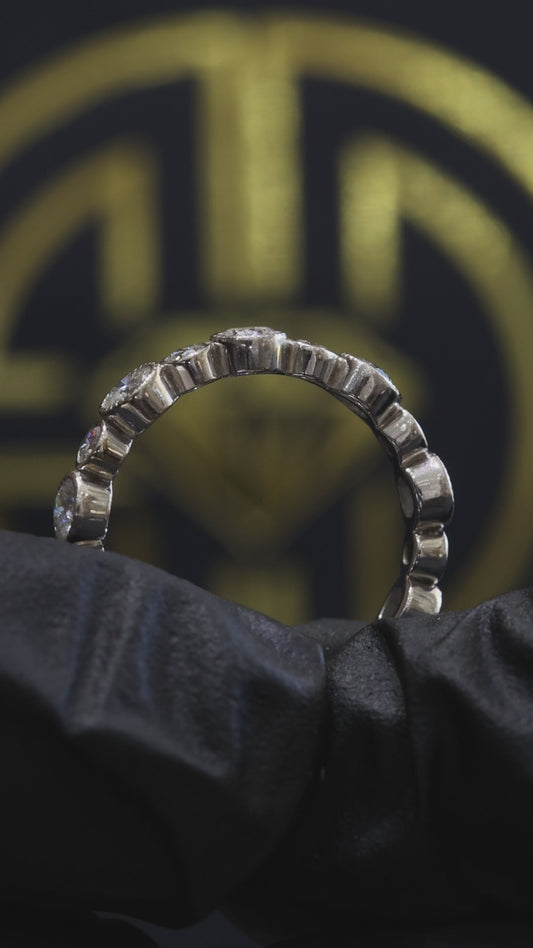 Alternating Bezel Round Diamond Eternity Band in 14K White Gold | 1.30 CT