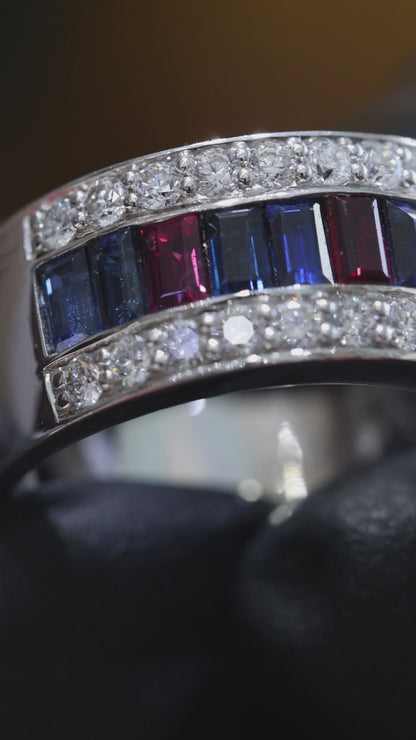 Blue Sapphire & Diamond Channel Band in White Gold | 2.16 CTW