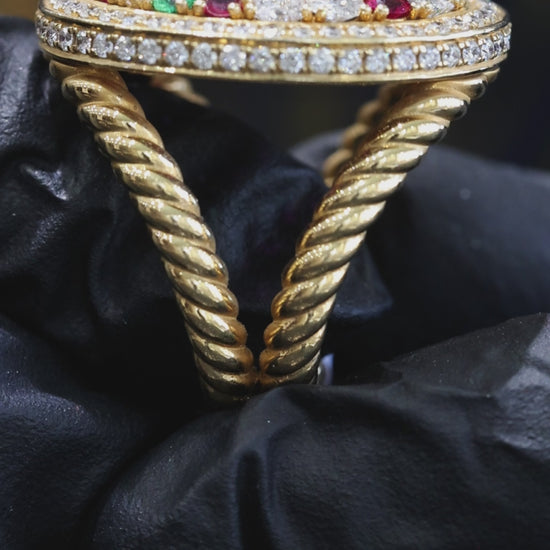 Natural Multi-Gem Diamond Oval Cluster Ring 14K Houston Jeweler lab-grown