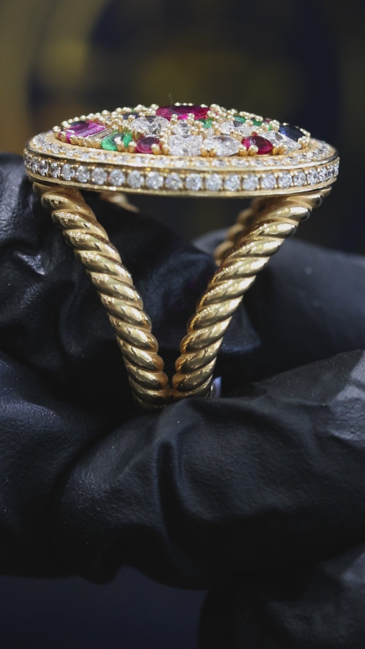 Natural Multi-Gem Diamond Oval Cluster Ring 14K Houston Jeweler lab-grown