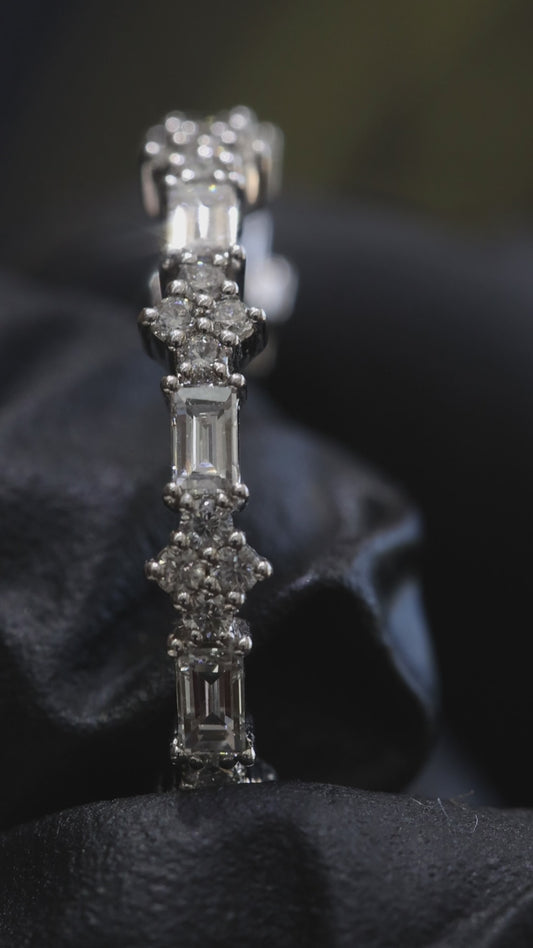 Baguette & Round Diamond Eternity Band in 14K White Gold | 0.82 CT