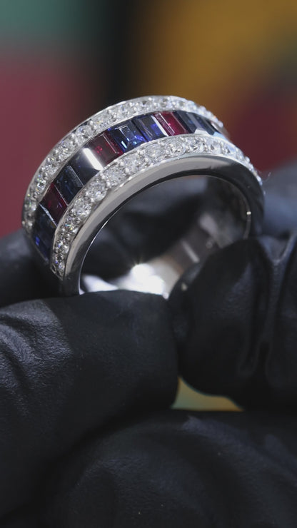 Blue Sapphire & Diamond Channel Band in White Gold | 2.16 CTW