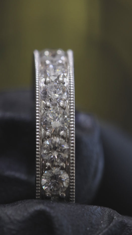 Round Diamond Eternity Band in 14K White Gold Milgrain edge| 1.70 CT